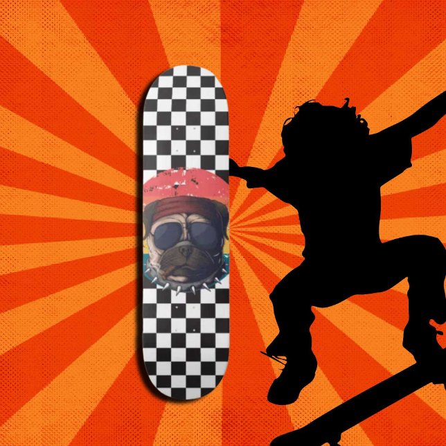 Coola Söt Pug Checkerboard Mini Skateboard Bräda 18,5 Cm (Original and best online Zazzle skateboard shop- Urban Warrior)