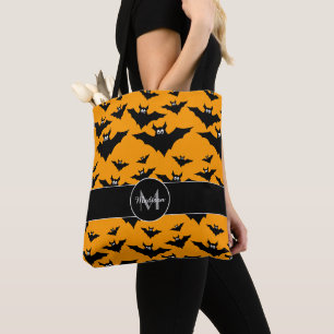 Coola, söta fladdermöss Halloween mönster Monogram Tygkasse