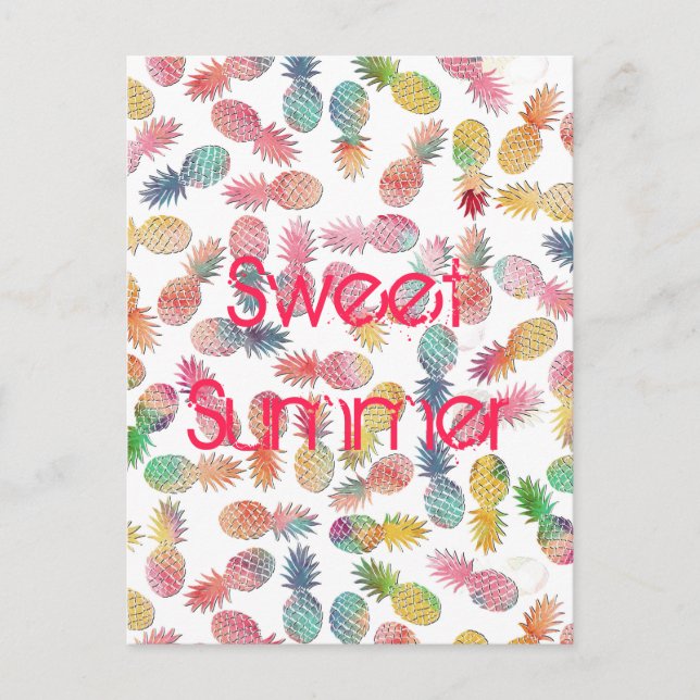 Coola "sötsommar" vattenfärgsananas mönster vykort (Framsida)