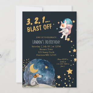 Coola Space Hundar Boys Tredje födelsedagen Inbjudningar
