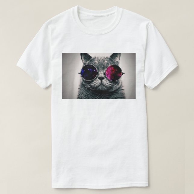 Coola Space Katt med Telescope Glass Milky Way Tröja (Design framsida)