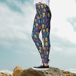 Coola spöklika Halloween-färgglada skallmönsterfes Leggings