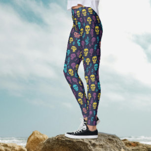 Coola spöklika Halloween-färgglada skallmönsterfes Leggings