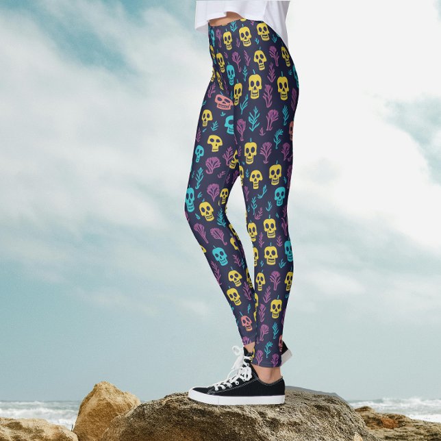 Coola spöklika Halloween-färgglada skallmönsterfes Leggings (Skapare uppladdad)