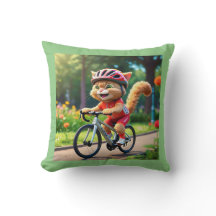 Coola Sporty Cat på Bicycle Dekorativ kudde