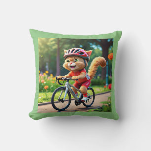 Coola Sporty Cat på Bicycle Dekorativ kudde
