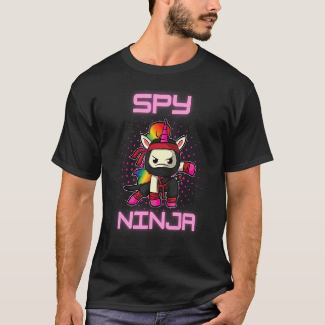 Coola Spy Unicorn Ninja Gamer Boy Kung T Shirt (Framsida)