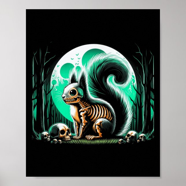Coola Squirrel Skeleton Halloween jul Birthda Poster (Framsidan)