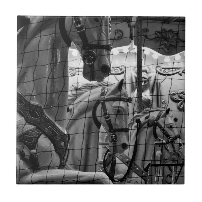 Coola, stads- och modernt karusellfoto av hästar kakelplatta (Framsidan)