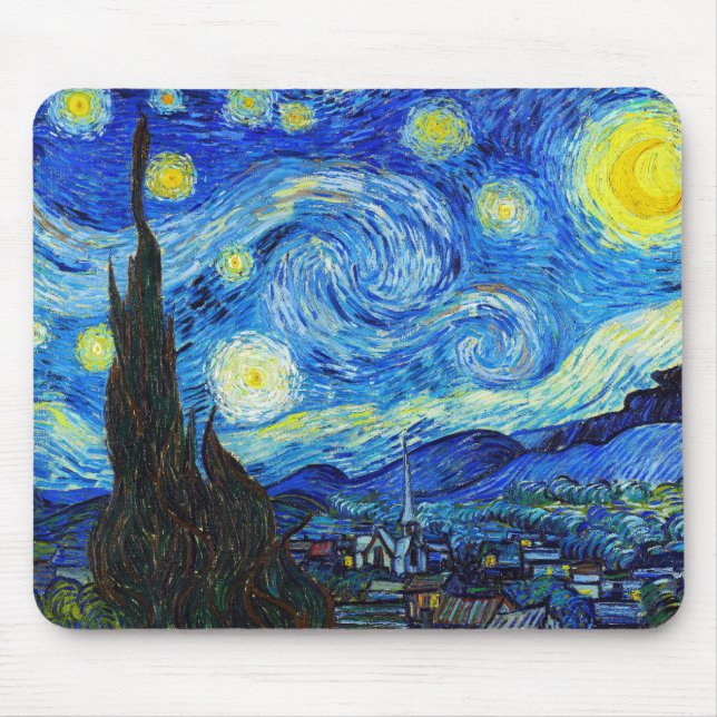 Coola Starry Night Vincent Van Gogh-målning Musmatta (Framsidan)