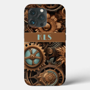 Coola Steampunk Brown & Teal Cogs & Flowers