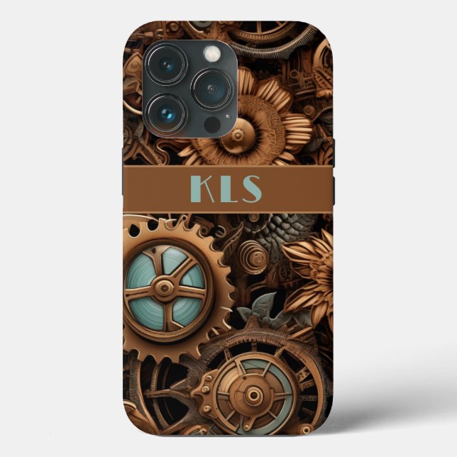 Coola Steampunk Brown & Teal Cogs & Flowers (Baksida )