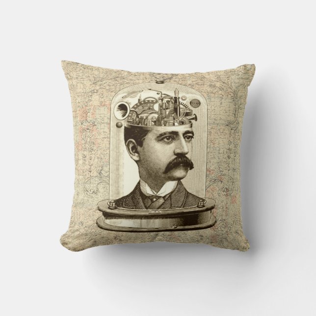 Coola Steampunk Cushion - kardhjärnhuvud burk Kudde (Framsida)