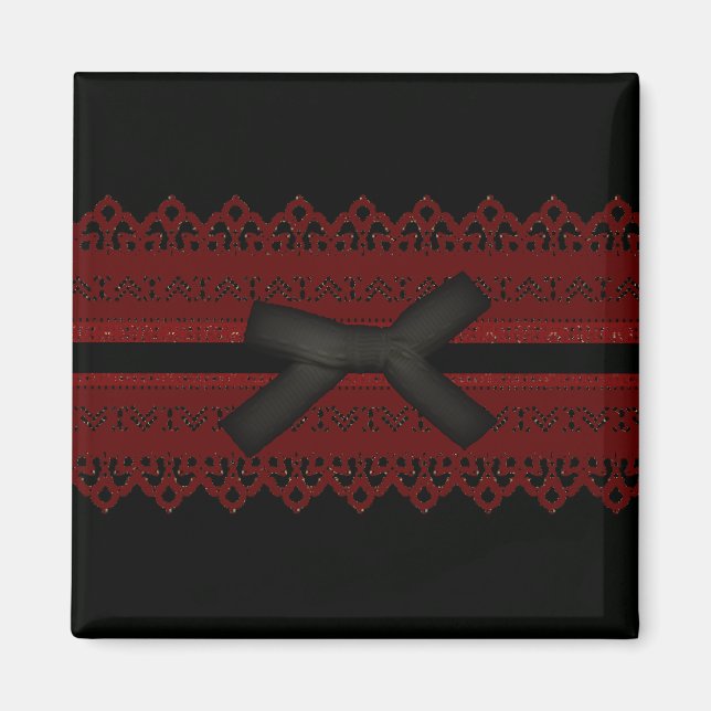 Coola Steampunk Gothic Red Snöre Black bow Magnet (Framsidan)