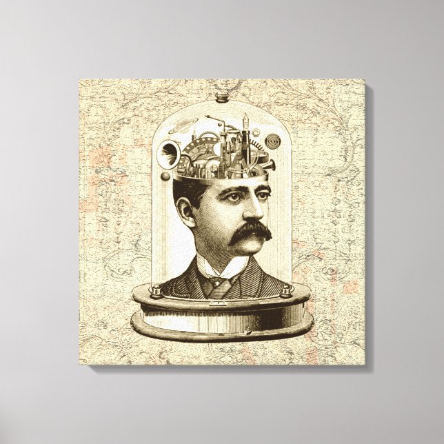 Coola Steampunk Hjärna i burk Canvastryck (Framsida)