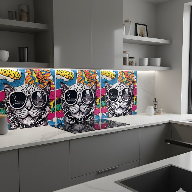 Coola Steampunk Katt med solglasögon - Retro Teckn Kakelplatta (Skapare uppladdad)