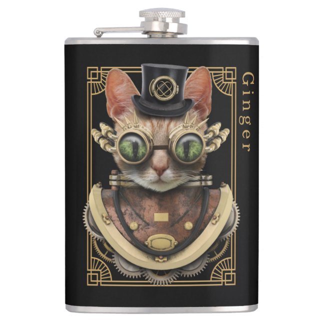 Coola Steampunk Orange Tabby katt med Namn Fickplunta (Framsidan)