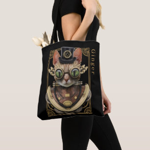 Coola Steampunk Orange Tabby katt med Namn Tygkasse