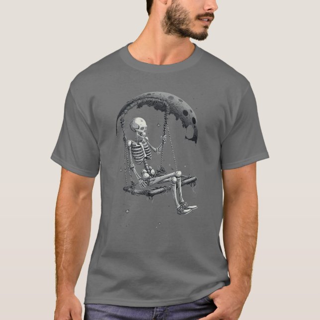Coola Sten på Skeleton Måne Coola Sten Emo Punk Go T Shirt (Framsida)
