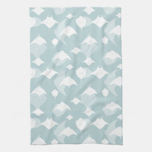 Coola Stingray Blue White Ocean Print Kökshandduk