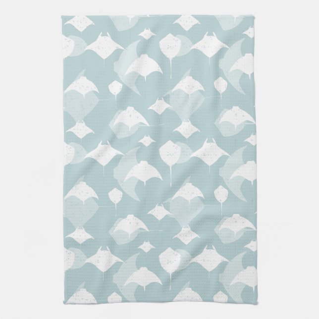 Coola Stingray Blue White Ocean Print Kökshandduk (Vertikal)