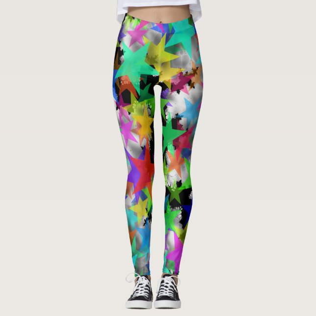 Coola Stjärnor Regnbåge Snö Leggings (Framsida)