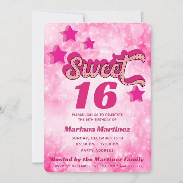 Coola stollig moderna toppen-stjärntypografi rosa inbjudningar (Framsida)