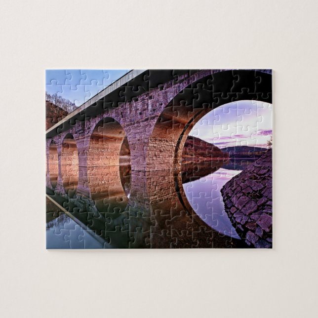 Coola Stone Arch Bridge Reflection Sunset Puzzle Pussel (Horisontell)