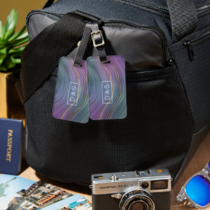 Coola Strata   Blå Lila Guld Agate Monogram Bagagebricka