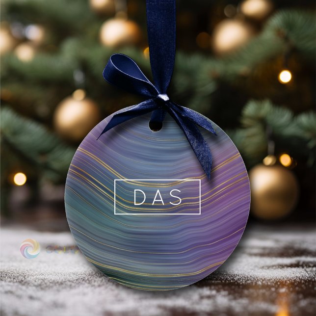 Coola Strata | Vackblå Lila och Guld Agate Julgransprydnad Keramik (Skapare uppladdad)