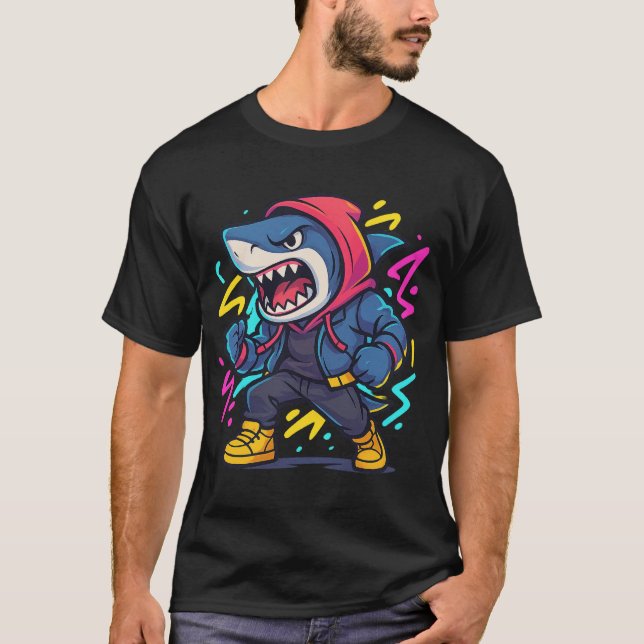 Coola Streetwear Shark Tecknad T-Shirt (Framsida)