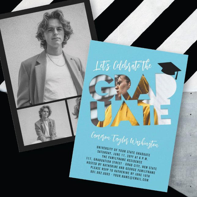 Coola Student Cutout Photo Modern Studentfest Inbjudningar (Skapare uppladdad)