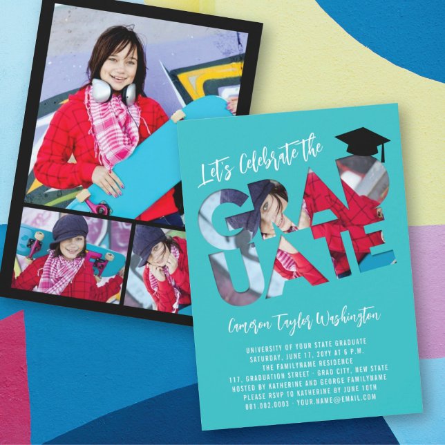 Coola Student Cutout Photo Modern Studentfest Inbjudningar (Skapare uppladdad)