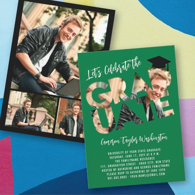 Coola Student Cutout Photo Modern Studentfest Inbjudningar (Skapare uppladdad)