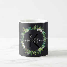 COOLA SUCCULENT WREATH FOLIAGE WATERCOLOR MONOGRAM KAFFEMUGG