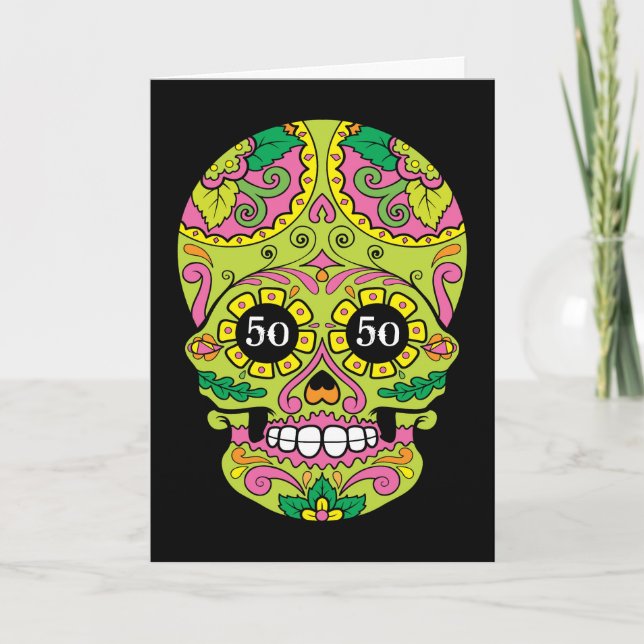 Coola Sugar Skull med Anpassadets ålder Födelsedag Kort (Framsida)