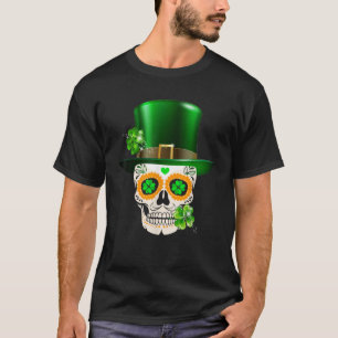 Coola Sugar Skull Saint patrick's Day Shamrock Iri T Shirt