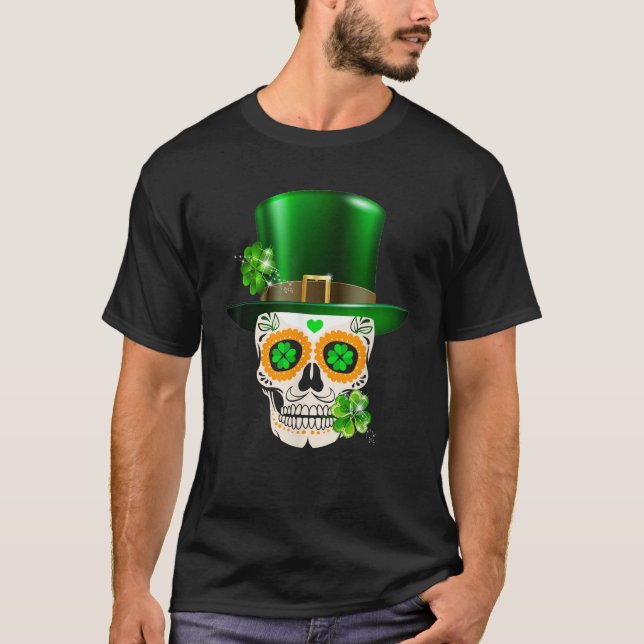 Coola Sugar Skull Saint patrick's Day Shamrock Iri T Shirt (Framsida)