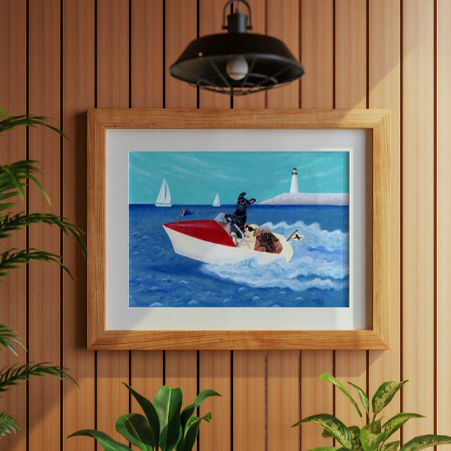 Coola Summer Labradors Painting Poster (Cool Summer Labradors Poster for Labrador Owners, Summer House and Beach House.  Whimsical Lab Art.)