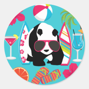 Coola Sunglass Surfning av Panda Bear Beach Bum B Runt Klistermärke