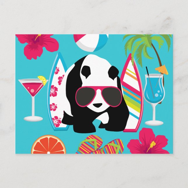 Coola Sunglass Surfning av  Panda Bear Beach Bum B Vykort (Framsida)