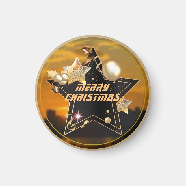 Coola Sunrise Guld Black Metallic Stars God jul Magnet (Framsidan)