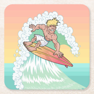 Coola Sunset Surfer Underlägg Papper Kvadrat