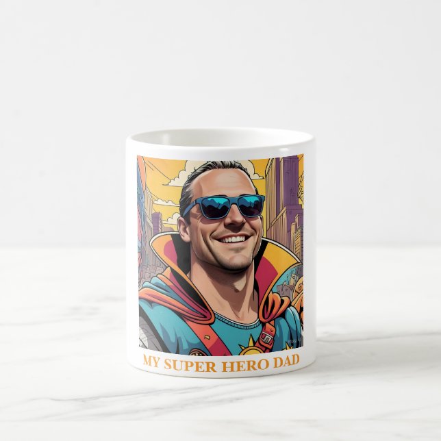 Coola Superhjälte Pappa Tecknad Bok Art Stil Kaffemugg (Center)