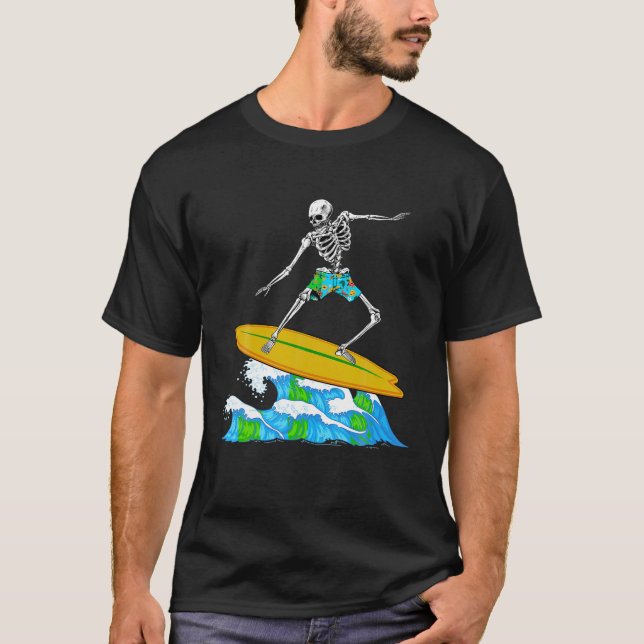 Coola Surfande För manar kvinnor Skeleton Surfboa T Shirt (Framsida)