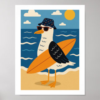 Coola Surfande Måsen Retro Strand Semester Poster