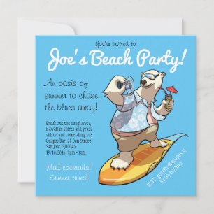Coola Surfande Polar Bear med Cocktail-Tecknad Inbjudningar