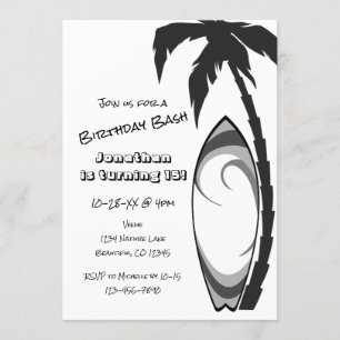 Coola Surfboard och Handflatan Träd Surfing Birthd Inbjudningar