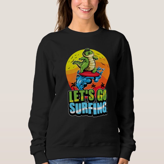 Coola Surfer Crokodile Surfing Summer Ocean & Våga T Shirt (Framsida)