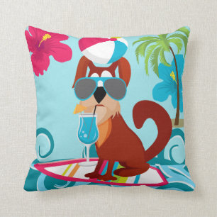 Coola Surfer Hund Surfboard Summer Beach Party Rol Kudde